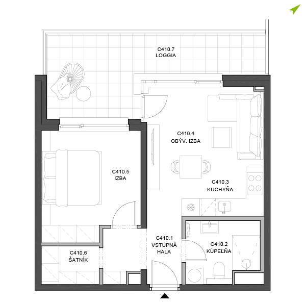 2-izbový byt C410, Lúčna