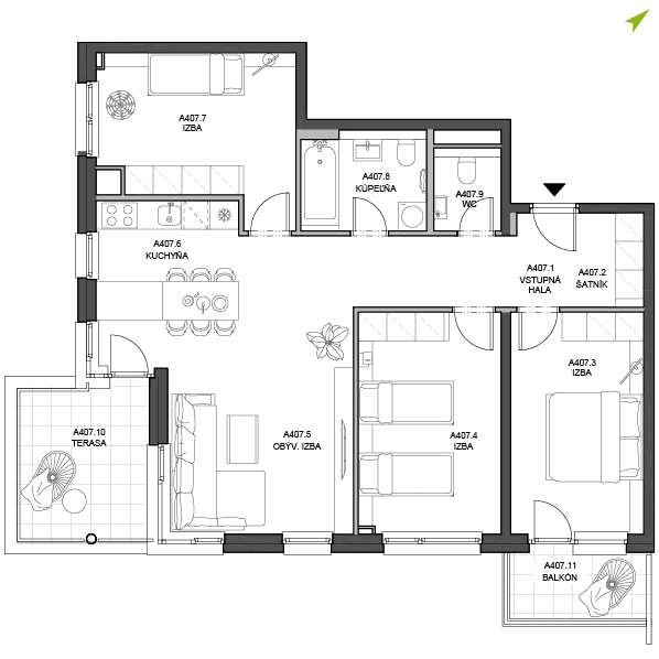 4-izbový byt A407, Lúčna