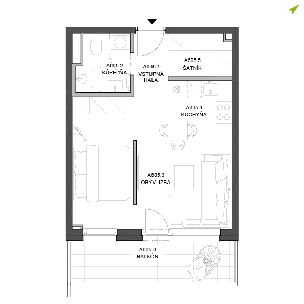 1.5-izbový byt A605, Lúčna