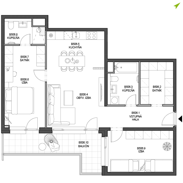 3-izbový byt B506, Lúčna