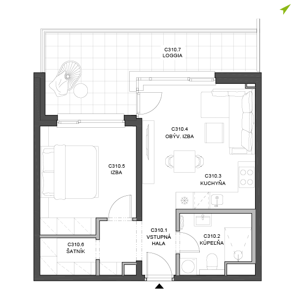 2-izbový byt C310, Lúčna