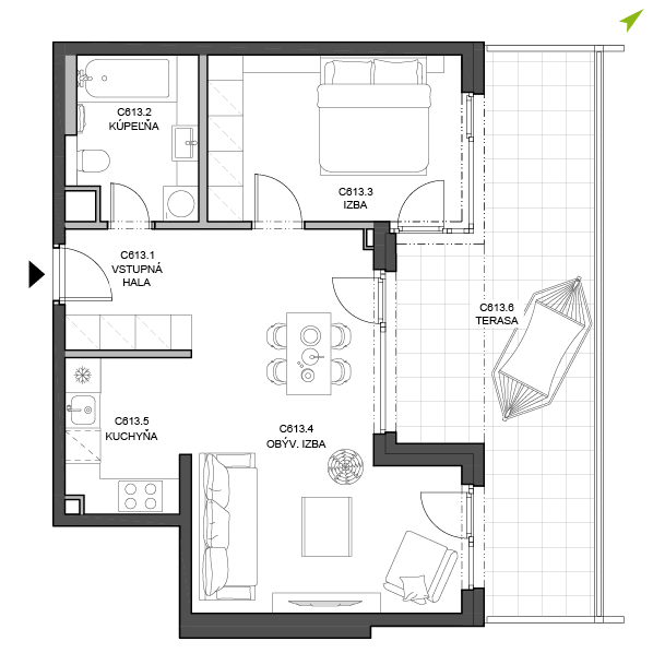 2-izbový byt C613, Lúčna