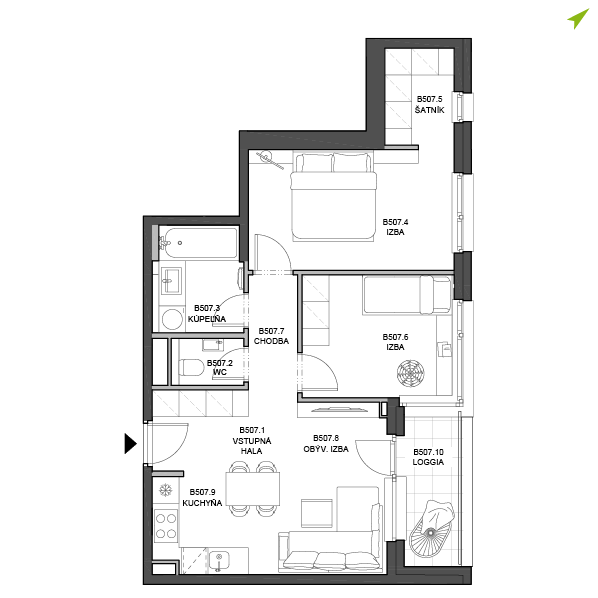 3-izbový byt B507, Lúčna