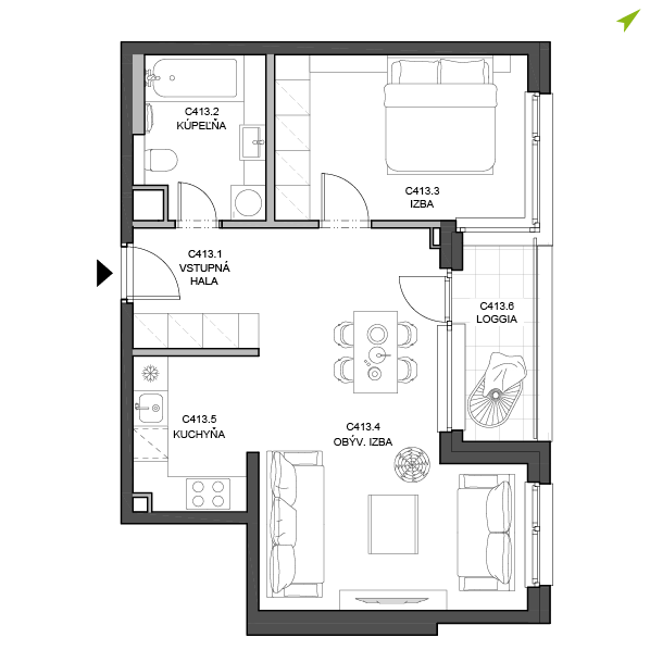 2-izbový byt C413, Lúčna