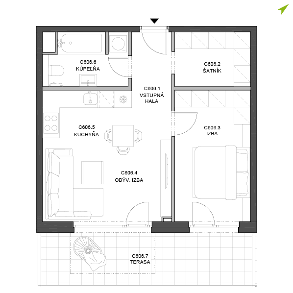 2-izbový byt C606, Lúčna