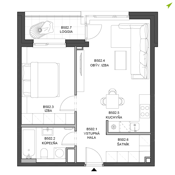 2-izbový byt B502, Lúčna