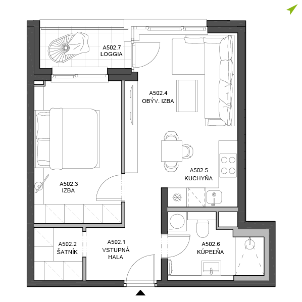 2-izbový byt A502, Lúčna