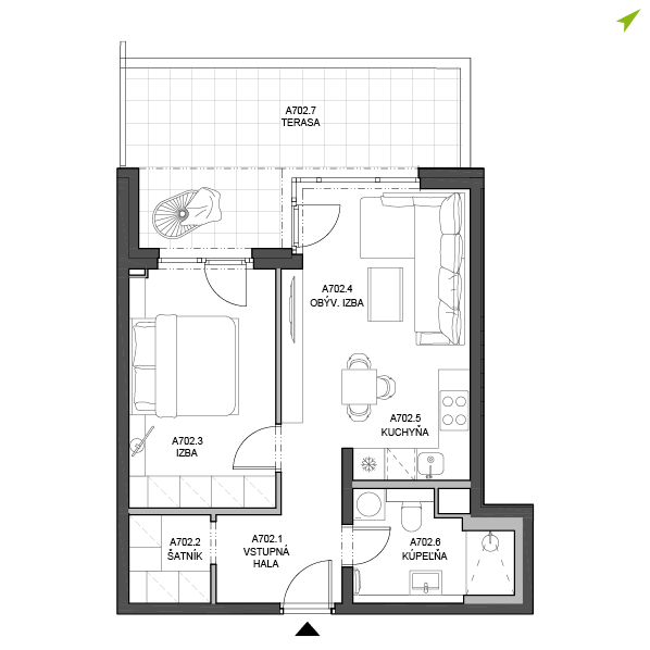 2-izbový byt A702, Lúčna