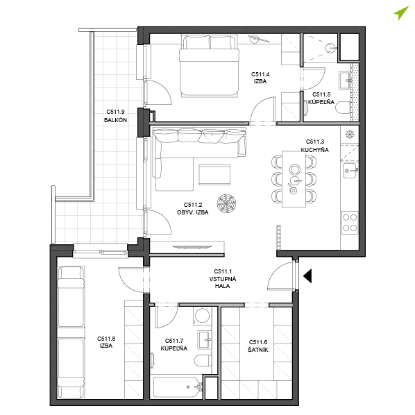 3-izbový byt C511, Lúčna