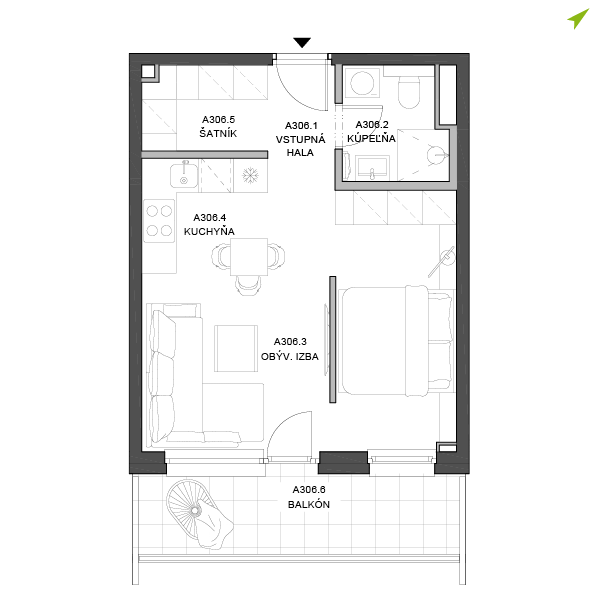 1.5-izbový byt A306, Lúčna