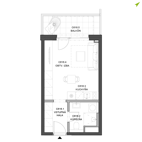 1-izbový byt C616, Lúčna