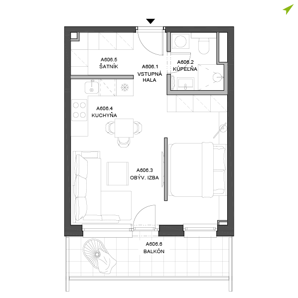 1.5-izbový byt A606, Lúčna