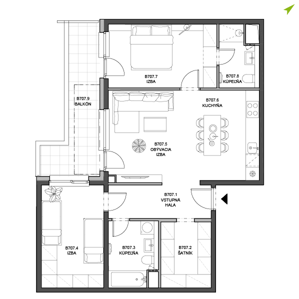3-izbový byt B707, Stromová